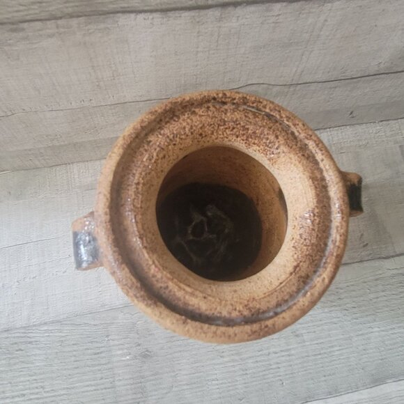 Rustic Handcrafted Clay Vase With Tree Design & Dual Handles Utensil Holder - Picture 3 of 8